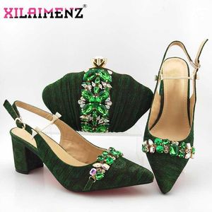 Elbise Ayakkabı Nijeryalı Sandalet Kadın Için Eşleştirme Çanta Ile Sivri Burun Ve Çanta Seti Yüksek Kaliteli Afrika Düğün Pompaları Yeşil Renk1