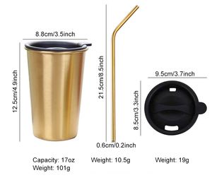 304 Stainless Steel Mug Portable Double Layer Vacuum Handy Cup Vacuum Straight Cup Drinking Ware with Starws & Lid Set YL0051-2