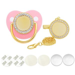 Sublimering Blank Pacifiers Set med Clips Värmeöverföring Aluminiumplåt Skriv ut DIY Diamond-Bordered Nuk Holder Nippel 10 färger