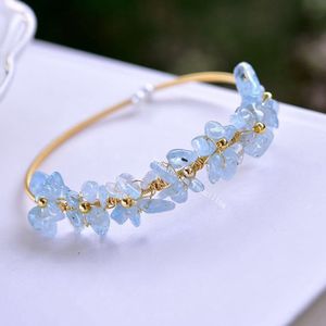 30pcs Women Girl Natural Amethyst Apatite Aquamarine Tourmaline Crystal Chips Beads 14K Gold Filled Wire Wrapped Adjustable Bangle Bracelet