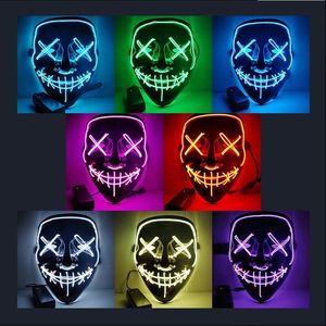 Entrega rápida Máscara de terror de Halloween Máscaras LED que brillan intensamente Máscaras de purga Elección Disfraz de rímel Fiesta de DJ Máscaras iluminadas Brillan en la oscuridad 10 colores