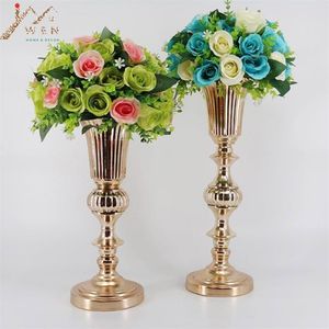 Wholesale vases for flower centerpieces for sale - Group buy IMUWEN Gold Tabletop Vase Metal Flower Road Lead Wedding Table Centerpiece Flowers Vases For Marriage And Home Decoration Size LJ201208