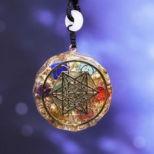 Chakra Orgonite Energy Crystal Pendant Resin Jewelry Handcraft Pendant Gathering Wealth Brings Good Luck Woman Necklace Y1220