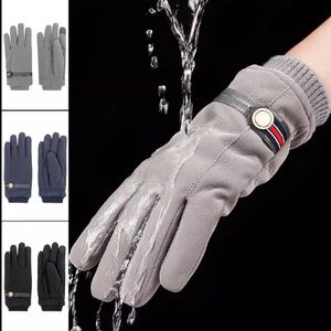 Luvas de inverno homens mantêm mornar PU de couro À prova de ventosas cashmere guantes dirigindo anti-deslizamento Outdoor luvas masculinas touch screen