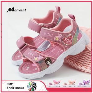 Crianças meninas Sandálias Soft Princess Lightweight Shining Imprimir Sapatos de Bebê Verão confortável 220225