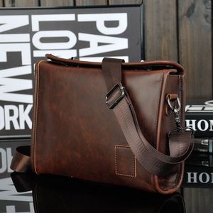 Crazy Horse Pu Leather Men Portfölj varumärke Luxury Men's Messenger Bag Male Laptop Bag Business Fashion Shoulder Bags Travel Bag 220301