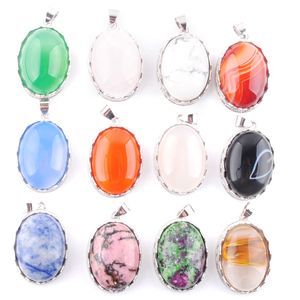 wojiaer natural amethysts Stone Summer Oval Shape Pendant Onyx Charms女性ジュエリーDIYネックレスチェーンギフトBN376