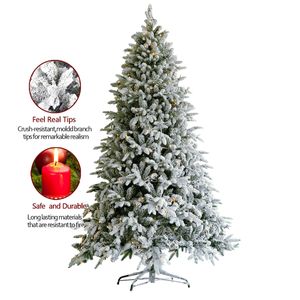 US STOCK Home Decoration Festive Party Artificial Christmas Tree Flocked Pine Needle Tree with Cones Red Berries 7.5 ft Foldable Stand