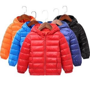 가을 겨울 두건이 든 아이들을위한 자켓을 위해 캔디 색상 따뜻한 아이들을위한 자켓 2-9 년 겉옷 옷 201126
