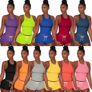 2022 Hot Selling XS-3XL Tank Top 2 Piece Biker Shorts Tracksuits Summer Women Clothing Sports Solid Yoga Short Sets