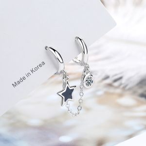 Prevent Allergy 925 Sterling Silver Stud Earrings Creative for Women Double Ear Piercing Pentagram Handmade Jewelry