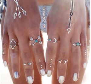 Wholesale women wedding ring sets resale online - Rings for Women Boho Geometric t Elephant Crystal Wedding Ring Set women Bohemian Midi Finger rings Punk