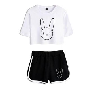 Summer Women's Set Singer Bad Bunny Short Sleeve Crop Top + Shorts Sweat Suits Women Tracksuits Two Piece Outfit Streetwear