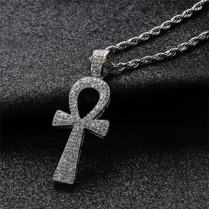 Iced Out Egyptian Ankh Key Pendant Necklace With Chain 2 Colors Fashion Mens Necklace Hip Hop Jewelry 201013