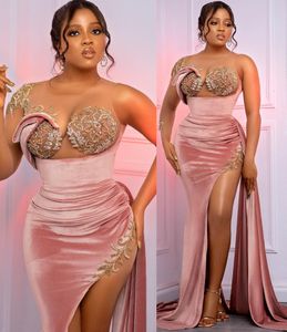 2022 Plus Size Arabisch Aso Ebi Luxuriöse Meerjungfrau Sexy Ballkleider Perlen Kristalle Abend Formale Party Zweiter Empfang Geburtstag Verlobungskleider Kleid ZJ406