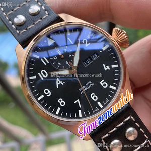 Billiga Ny Pilot Day Datum Automatiska Mens Watch Independent Seconds Blue Dial Vit Händer Rose Gold Case Läder Klockor TimeZoneWatch E176A4