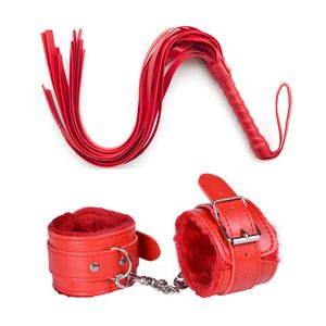 Massage PU Leather Erotic Handcuffs Hand Cuff Restraints Whip BDSM Bondage Slave Sex Toys For Woman Adult Game Flogger Sextoy Couple