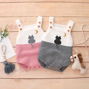 Autumn Spring Baby Boys Romper Infant Baby Girls Wear Cute Cat Knitted Jumpsuit Wool Baby Clothing Romper Infant Boys Coat 201028