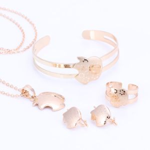 Gold Color Baby Jewelry Gift Children Jewelry Sets Kids Jewellery Ring Earring Bracelet Pendant Necklace Jewelry Set