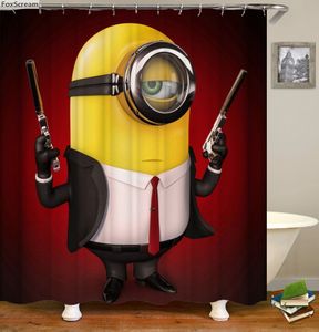 Tende da doccia gialle 3d Serie Minions malizioso Tende da doccia Tenda da bagno impermeabile personalizzata in poliestere per cartoni animati LJ201130