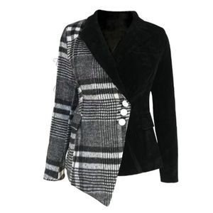 LANMREM new autumn and winter turn-down collar full sleeves wool patchwork velvet buttons high waist jacket WL07601XL 201023