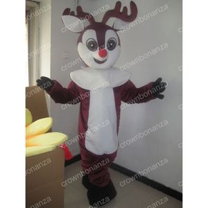 Halloween red nose Deer Mascot Costume High quality Reindeer Cartoon Anime theme character Adults Size Christmas Carnival Birthday Party Outdoor Outfit
