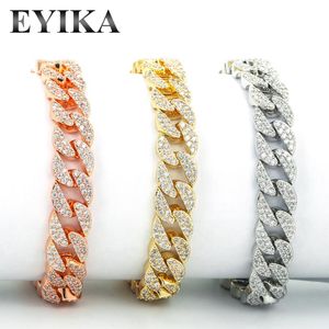 Charm Bracelets EYIKA Luxury Hip Hop Full Bling Iced Out Zircon Bracelet For Women Men Cuban Link Chain Gold/Rose Gold/Silver Color Jewelry
