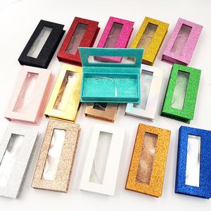 Glitter False Eyelash Case 3D Mink Eyelashes Boxes Faux Cils Lash Stripe Tom Box Magnetisk Falsk Eyelash Box med bricka