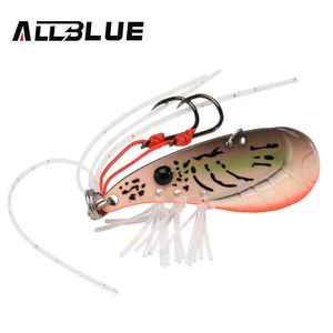 AllBlue Crazy Räkor 7g 14g Metal Vib Sinking Blade Spoon Fiske Lure Bass Konstgjorda Bait Med Jig Assist Hook Gummi Skirt 220110