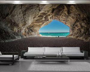 Romantic 3d Landscape Wallpaper Beautiful Sea View Outside the Large Cave 3d Wallpaper Interior Decorative Silk 3d Mural Wallpaper