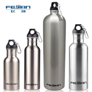 Feijian Sports Water Bottle 304 Rostfritt stålflaska vid munnen burk läckagesäker matsal 750ml 1000ml 1800ml 1.8l 201128