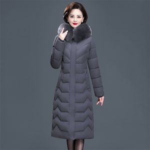 X-Long Warm Women Coats Slim Office Ladies Solid Winter Winter Down Dacked مع طوق فرو سميك باركاس 211223