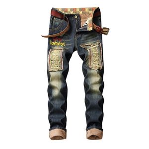 Denim designer buraco jeans de alta qualidade rasgado para homens tamanho 28-38 40 outono inverno mais veludo hip hop punk streetwear 201106