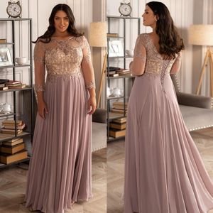 Long 2021 3/4 Sleeves Prom Dresses Chiffon Embroidery Lace Applique Gold Floor Length Corset Back Plus Size Evening Party Gowns