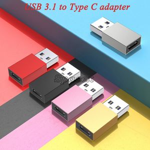 USB 3.1 Male to Type C Female Portable Square Shape Cell Phone Accessories Adapter Connectors OTG Converters Colorful Quality Metal Material