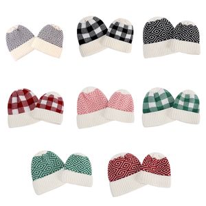 2020 Fashion Parent Child Knit Beanies Square Rhombus Jacquard Christmas Mommy Daddy Infant Beanie Winter Keep Warn Beanie Hat For Family
