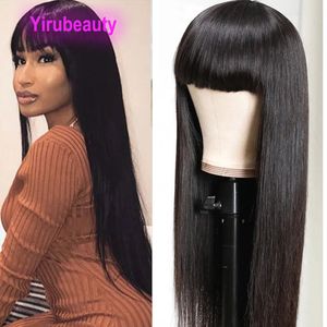 Yirubeautyフルマシンウィッグ10-28インチナチュラルカラーブラックブラジル100％ヒューマンヘアキャップレスウィッグストレートボディウェーブバージンヘア製品