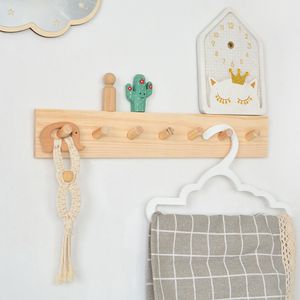 Modern Wall Mounted Coat Hat Rack Hooks Wooden Entryway Hanger 7 Pegs Bedroom Bathroom Robe s Kitchen Natural 220311