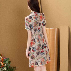 Off Season Hangzhou Silk Klänning Kvinnors Sommar Ny Mulberry Short Sleeve Utländsk stil Cheongsam kjol Specialpris