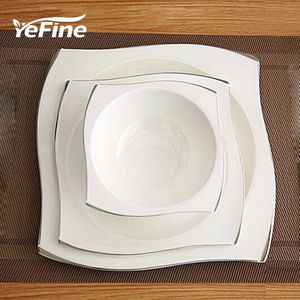 YeFine Advanced Bone Porcelain Set da tavola Piatti da tavola quadrati Piatti Piatti da tavola in ceramica bianca di alta qualità Set di ciotole da minestra Y200111