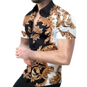 Man Färgglada skjortor Sommar Hawaiian Kortärmad Herr Knappar Fritidsskjorta Modetryck Toppar Strandblus Toppkvalitet Toppar Streetwear