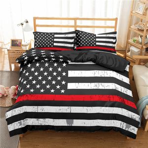 Zeimon American Flag Bedding Set 2 / 3pcs Bed Sets Hem Textil Strip Duvet Cover Set Modern sängkläder Kuddecase Queen Size 201114