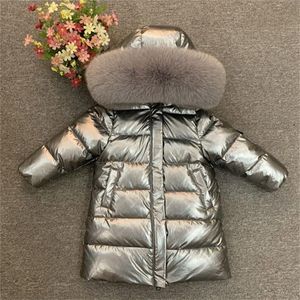 Crianças menina menino inverno real pele engrossou jaquetas 90 para baixo casaco longo casaco casaco 2-12Y bebê crianças roupas -30 outwear 201102