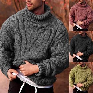 Moda masculina outono inverno torção trança camisola de malha gola tartaruga pulôver