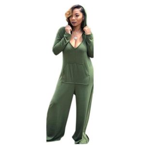 Women Casual Jumpsuit New Designer Sexy Deep V Wide Legs Trousers Solid Color Apparel Fashion Trend Rompers Hooded Pocket Loose Jumpsuits