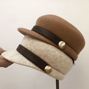 New Fashion Wool Felt Cap para mulheres de lã quente de inverno chapéu viseira boina bom bon bege camelo preto casual senhoras chapas de tABIE plana y200102