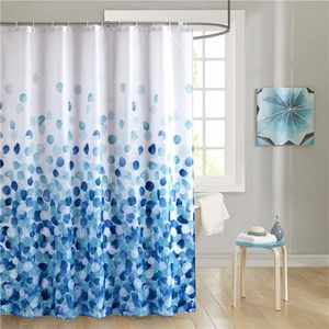 プラスチック製のフック付きの花の生地のバスルームのシャワーカーテン防水フラワーカーテン青いLJ201130