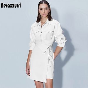 Nerazzurri Runway White Designer Leather Jacket Women Tickets Long Sleeve Long Korean Fashion Streetwear Faux Leather Coats 220112