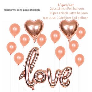 Rose Gold Folia Balony Zestawy Party Decoration Romantyczny Ślub Happy Birthday Walentynki Dzień Love Nadmuchiwane Powietrze Balon WH0510