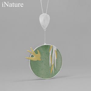 INATURE 925 Sterling Silver Aventurine Flying Swallow Pendant Necklaces for Women Sterling Silver Jewelry Q0531